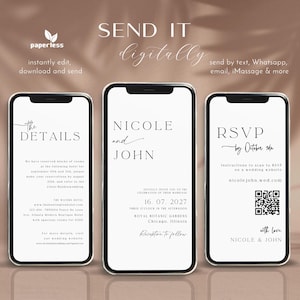 Einladung zur Hochzeit, digitale Hochzeitseinladung, Hochzeitseinladung, Einladungskarte, Hochzeitseinladung, Einladungskarte, Hochzeitseinladung, Details, Antwortkarte Code QR, LIP201