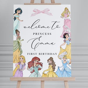 Cartello di benvenuto per il compleanno della principessa: decorazioni per feste personalizzabili (download digitale)