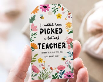 Flower Teacher Appreciation Gift tag, Editable Floral Teacher Appreciation Week Gift