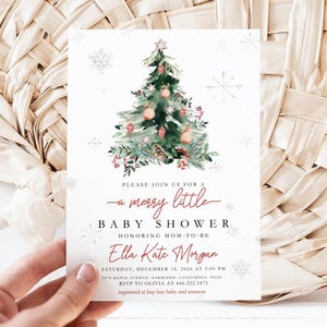 Christmas Baby Shower Invitation, Red Bow (Editable Template)
