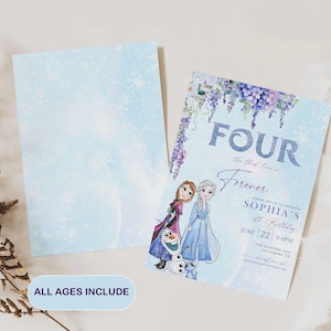 Frozen Birthday Invitation Princess Elsa Anna Invitation Party Invite Girl Frozen 4th birthday  Four the first time in forever