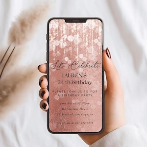 Digital Birthday Invitation Template, Electronic Birthday Invite Rose Gold Birthday Party Invitation, Electronic Phone Text Evite,