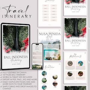 Travel itinerary template, travel planner, travel guide, printable, travel guide, digital travel planner, editable travel itinerary template