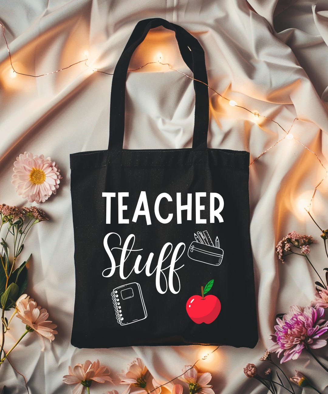 Teacher Stuff Cotton Canvas Tote Bag. New or Future Teacher Gift. Back ...