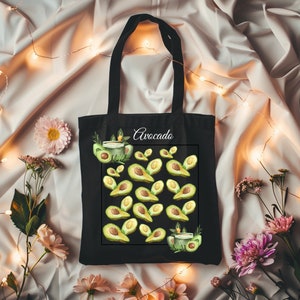 Avocado Garden Cotton Canvas Tote Bag. Avocado Season Shopper. I Love Avocados Bag. Reusable Grocery Shopper. Botanical Avocado Cotton Sac.