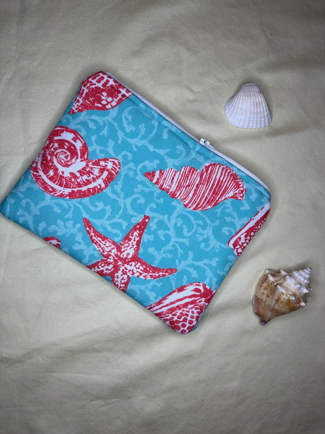 Blue Coastal Floral Print Waterproof Makeup Pouch Bag
