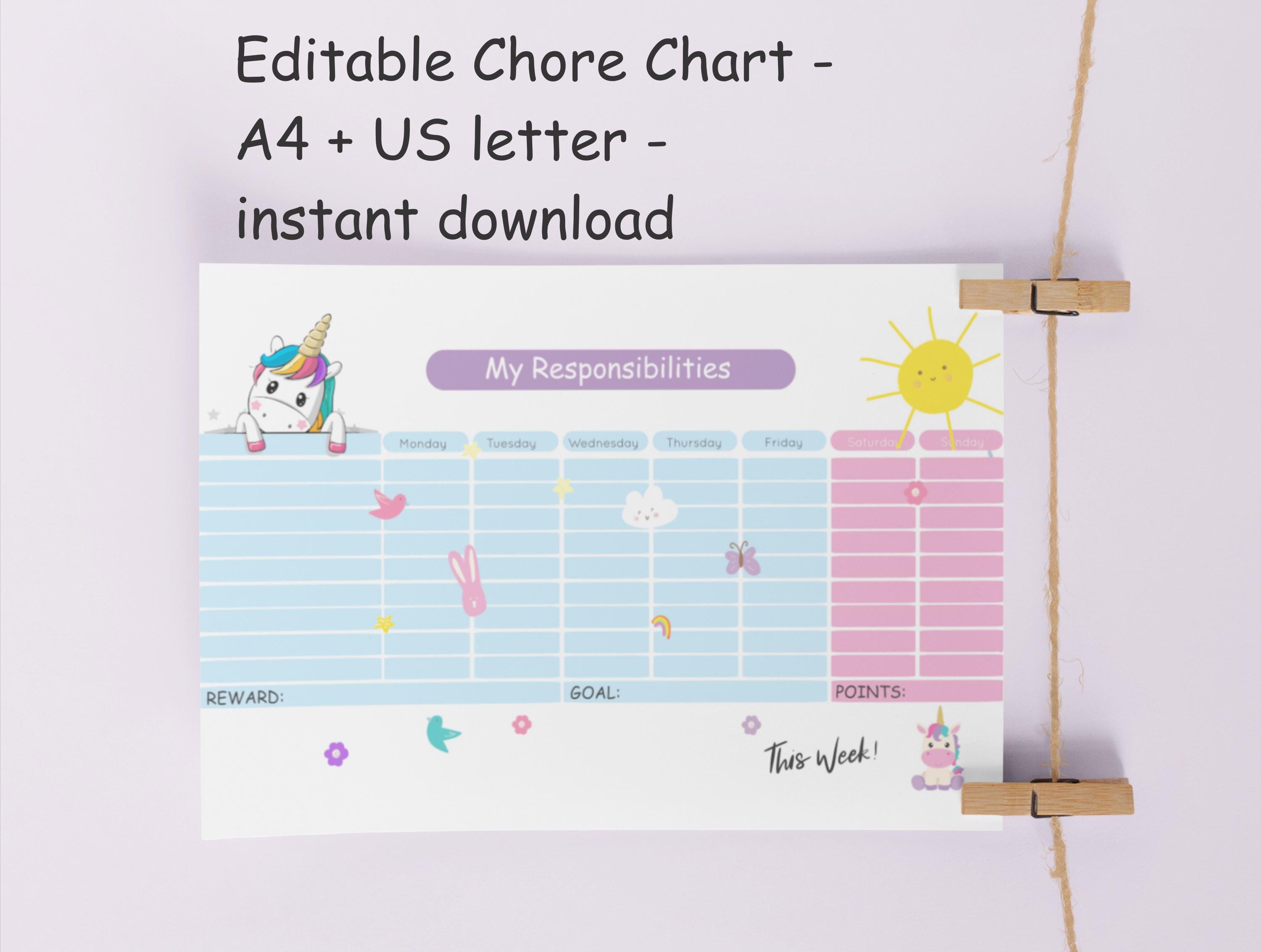 Editable Chore Chart for Girls – Pink Daily Routine Checklist + Bonus ...