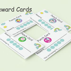 Reward Punch Cards for Kids - 18 printable sticker charts - editable size 3.5&quot;-2&quot; - instant download - Positive Behavior incentive system