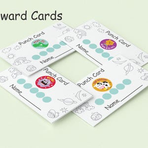Printable Black and White Punch cards for kids - 18 designs - behavior Reward charts - 3.5x2&quot; Digital download