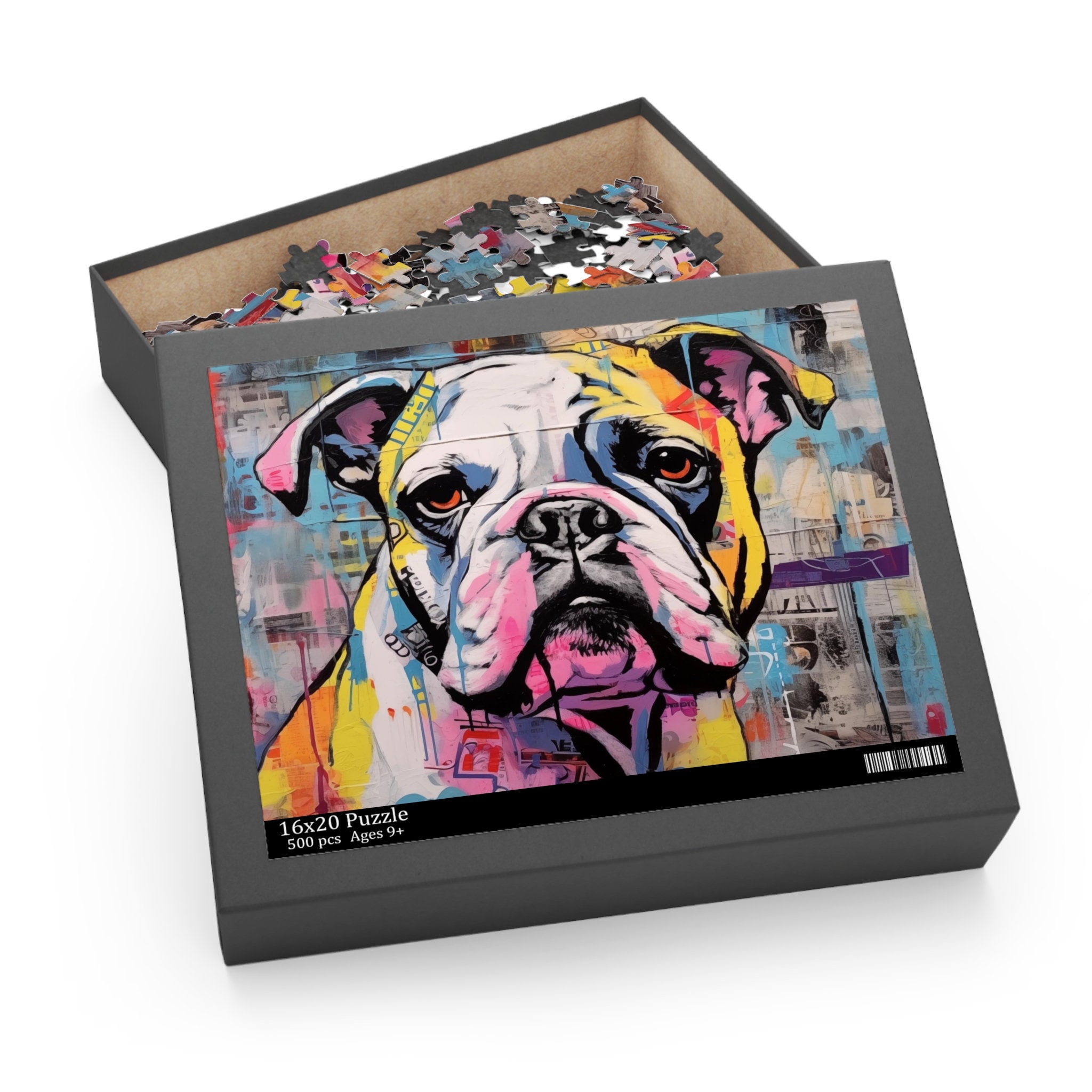 500 Piece Jigsaw Puzzle - Colorful Graffiti French Bulldog, Fun Family Game & Home Decor