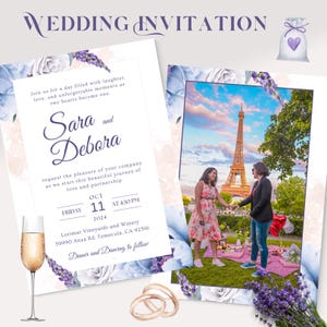 Design de convite de casamento elegante | Download digital para impressão e personalização | Convite de casamento com tema de lavanda | Casamentos LGBTQ