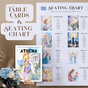Plan de table et cartes de table pour mariage Déesse grecque - Thème de la mythologie aquarelle (modèle modifiable + fichiers d'impression)