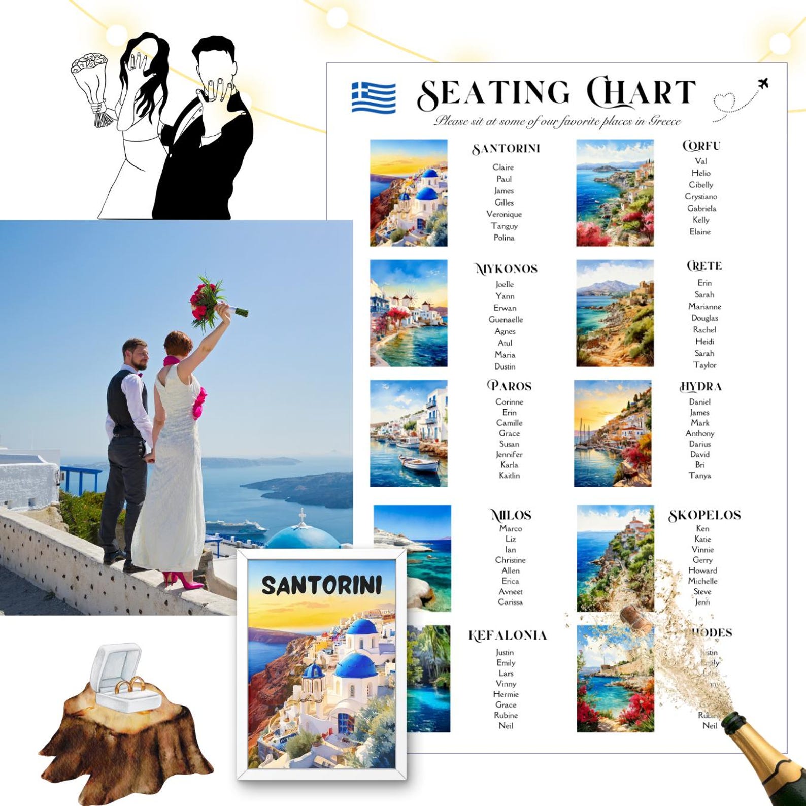 Greek Island Wedding Seating Chart & Table Cards – Watercolor Travel ...