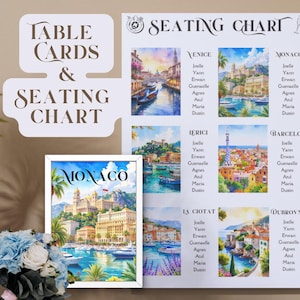 Mediterranean Wedding Table Cards | Venice, Lerici, Monaco, Barcelona, La Ciotat, and Dubrovnik | Instant Download and Editable Canva Link