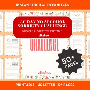 Livro de exercícios exclusivo do desafio de sobriedade sem álcool de 30 dias - Recuperação - Terapia - Autocuidado - Jornada sóbria - Vício - Carta dos EUA para impressão