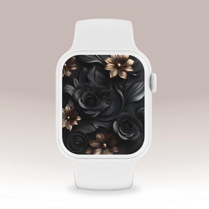 Elegante sfondo floreale nero e oro per Apple Watch / Download digitale / Design 3D di lusso per Apple Watch e telefono / Arte tecnologica elegante