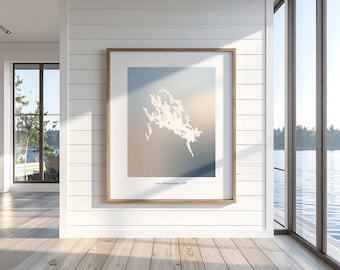 Custom Lake Map Print, Personalized Lake House Wall Art, Custom Map Art, Minimalist Home Decor, Modern Lake House Print, Digital Download