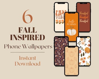 6 Fall-Themed Smartphone Wallpapers | Autumn iPhone & Android Backgrounds | Aesthetic Leaves, Pumpkins | Instant Digital Download