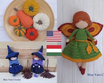 PATTERN PACK Eng/Hun Autumn Crochet Fall Fairy Witch Pumpkins and Squashes Amigurumi Figures