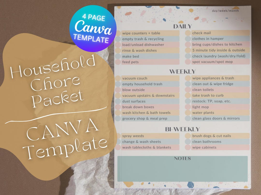 Customizable Household Chore Chart - CANVA Template - INSTANT DOWNLOAD ...