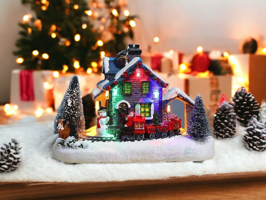 Colorful Christmas Luminous House Xmas Resin Decorations Etsy