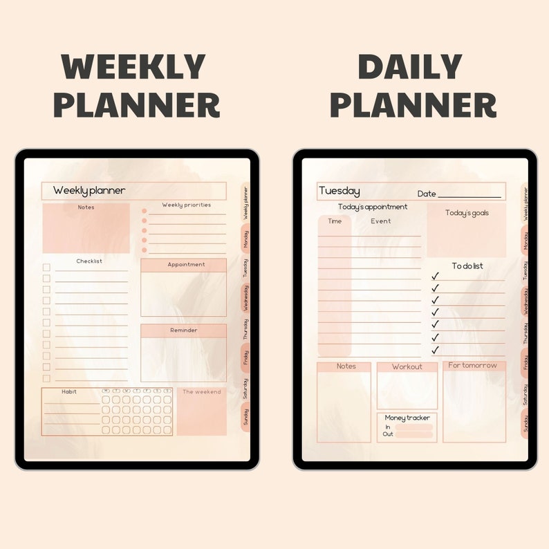 Daily and Weekly Planner, Printable Weekly Planner, Digital Weekly ...