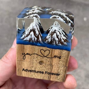 Epoxy Resin Ring Box: Walnut Wood Mountain Landscape, Engagement Gift