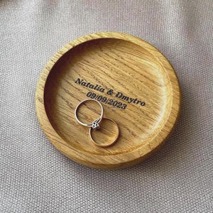 Custom Round Wood Ring Dish, Gift for Her, Engagement Ring Holder, Wedding Ring Dish, Wedding Gift, Newlywed Gifts, 5th Anniversary Gifts