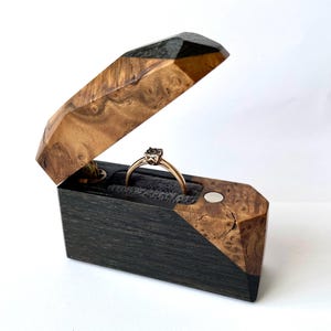 slim black wood engagement ring box. ring box proposal.  unique ring holder. Custom jewelry ring box