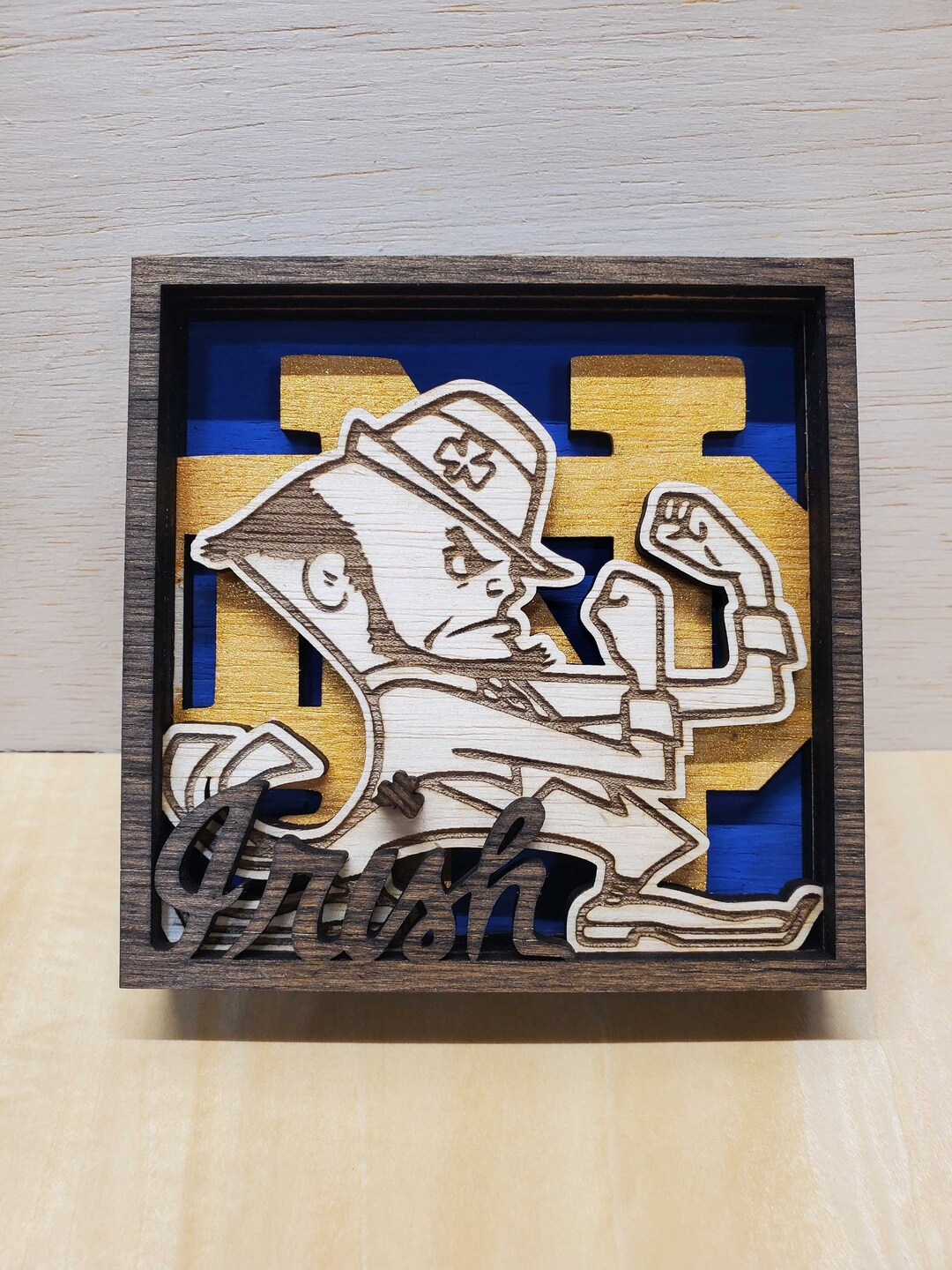 Notre Dame Custommade Wood Wall Sign. 4 Layers Painted and Stained
