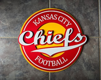 Kansas City Chiefs Wood Wall Decor | Painted & Stained Football Sign