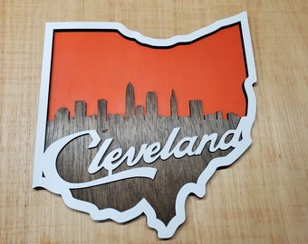 Cleveland Ohio Skyline Custom-made Wood Wall Sign.  3 Wood Layers painted and Stained. | Wall Decor | Wall ART | Sign | Ohio Decor