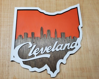 Cleveland Ohio Skyline Wood Sign | Layered Wall Art
