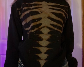 Skeleton Bleached Custom Handmade Sweatshirt - Grunge Alt Unisex