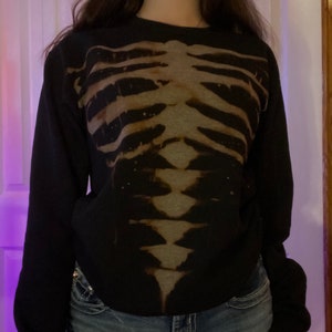 Skeleton Bleached Custom Handmade Sweatshirt - Grunge Alt Unisex