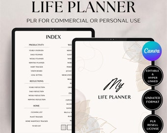 Planificador digital PLR para revender, plantilla de Canva, planificador editable para uso comercial, con hipervínculos, planificador Goodnotes, planificador digital PLR para revender