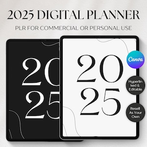 PLR Resell Digital Planner 2025, Canva Template, Commercial Use Editable Planner, Hyperlinked, 2025 Planner, PLR Digital Planner To Resell