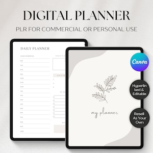 PLR Resell Digital Planner, Canva Template, Commercial Use Editable Planner, Hyperlinked, Undated Planner, PLR Digital Planner To Resell