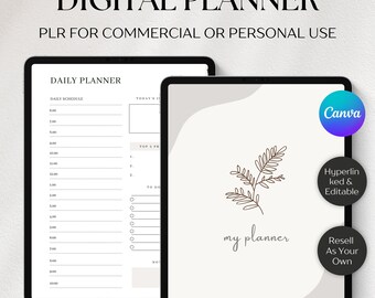 Planificador digital PLR para revender, plantilla de Canva, planificador editable para uso comercial, con hipervínculos, sin fechas, planificador digital PLR para revender