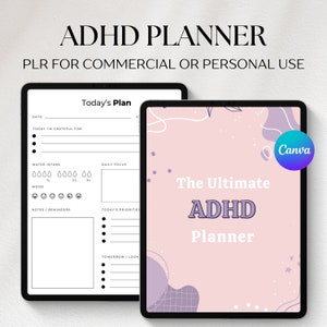 PLR ADHD Digital Planner, Adhd Planner Printable, Adhd Productivity Planner, Planner Canva Template, PLR Planner Resell, Commercial Use