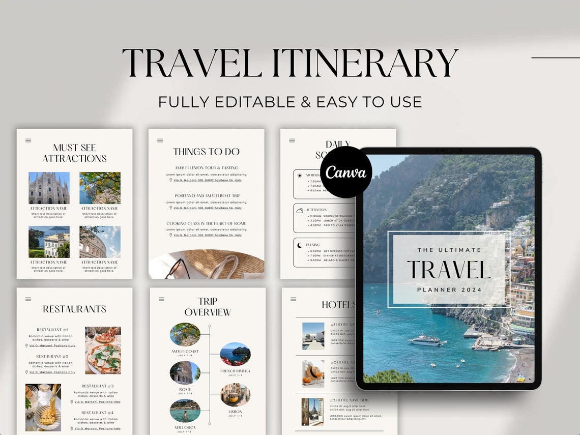 Travel Itinerary Template | Trip Itinerary | Mobile Vacation Travel ...