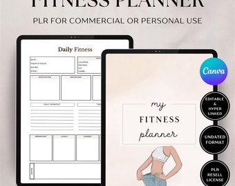 PLR Resell Fitness Planner, Canva Template, Commercial Use Editable Planner, Hyperlinked, Weight Loss Planner, PLR Digital Planner To Resell