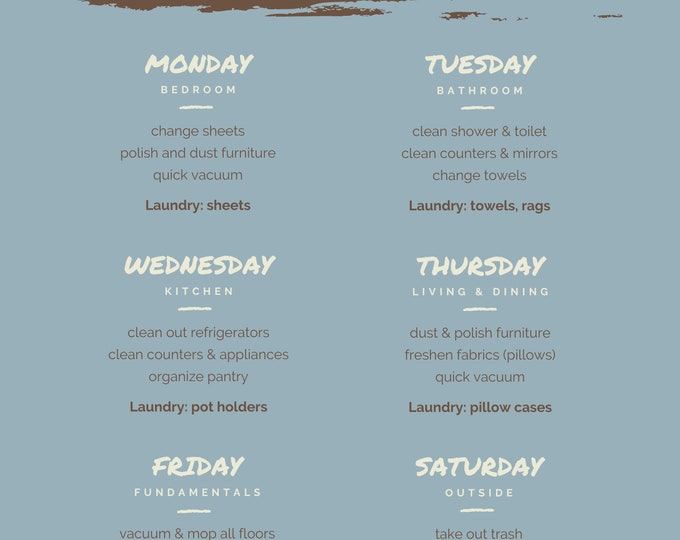 Weekly Cleaning Schedule List Etsy Canada weekly-cleaning-schedule-list-etsy-canada