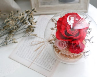 Classic Red Eternal rose glass dome | gift for her, Valentine's Day, Mother Day gift, forever rose, home deco, dried , handmade, Bouquet