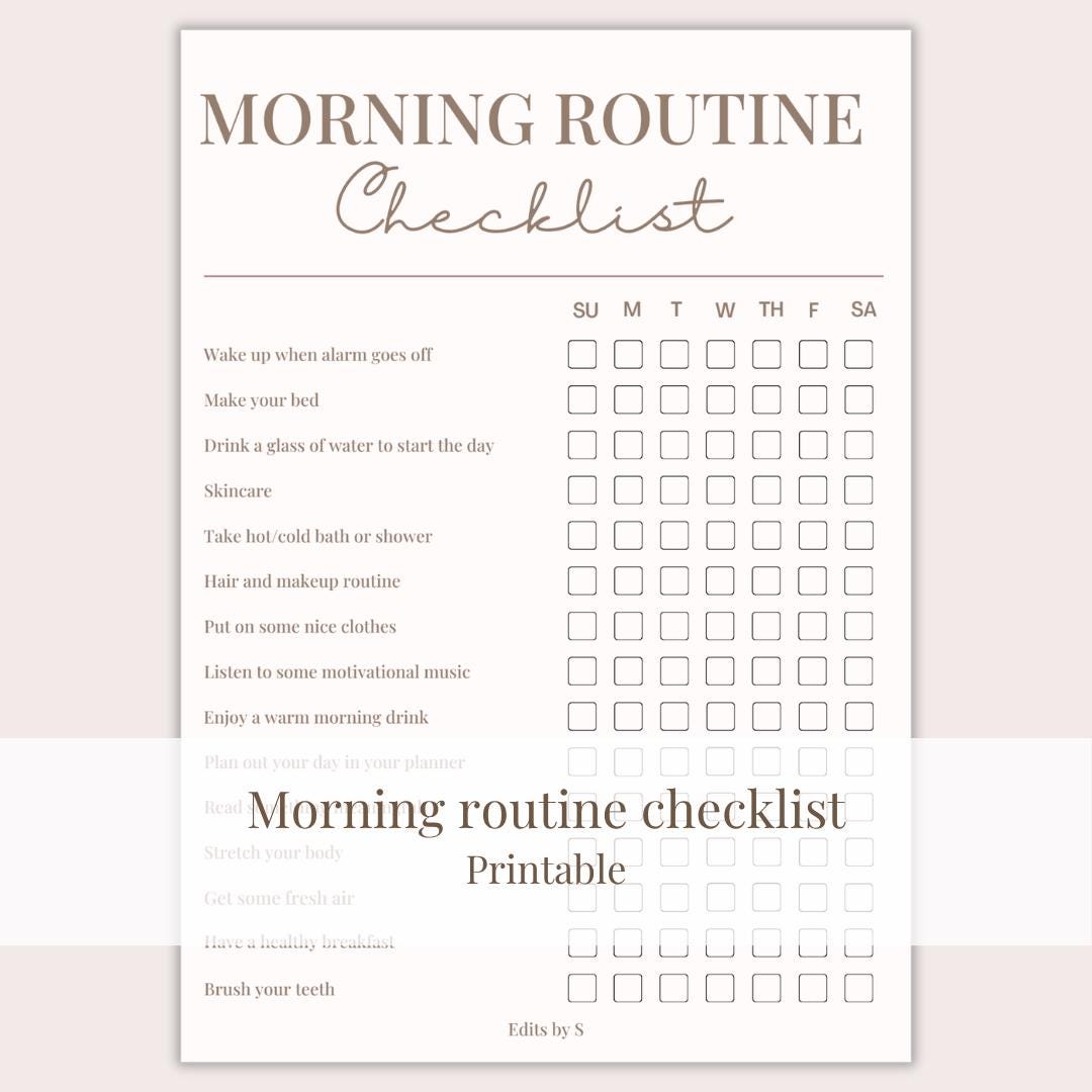 Morning Routine Checklist Printable — Daily Habit Tracker, Instant A4 ...