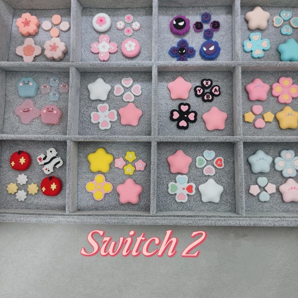 Nintendo Switch-set met 2 knopdoppen | Siliconen duimgrepen + navigatiepad + ABXY-covers | Schattige kawaii-controlleraccessoires | Klaar voor cadeau | ALLEEN SW2
