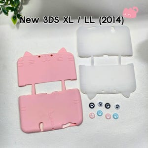 New 3DS XL/LL Silicone Cat Case Bundle with Thumb Grips, Gaming Accessory Set