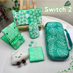 Söt lövpaket kompatibelt med Switch 2, speltillbehörsset, bärfodral med greppstativ, utvalt presentpaket för spelare