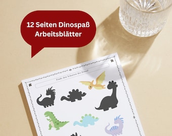 12 Dino Arbeitsblätter Kreative Aktivität Homeschooling Worksheet Bundle Canva Vorlage Deutsch Kindergarten Zuhause Vorbereitung Lernen