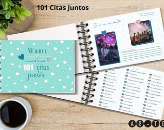 101 Dates Together PDF ready to print and make your own notebook, horizontal half letter size.
